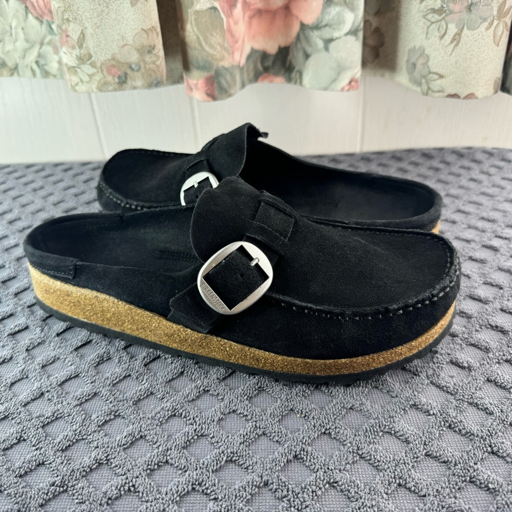 Birkenstock Black Suede Slip-On Sandal with Cork Sole size 41